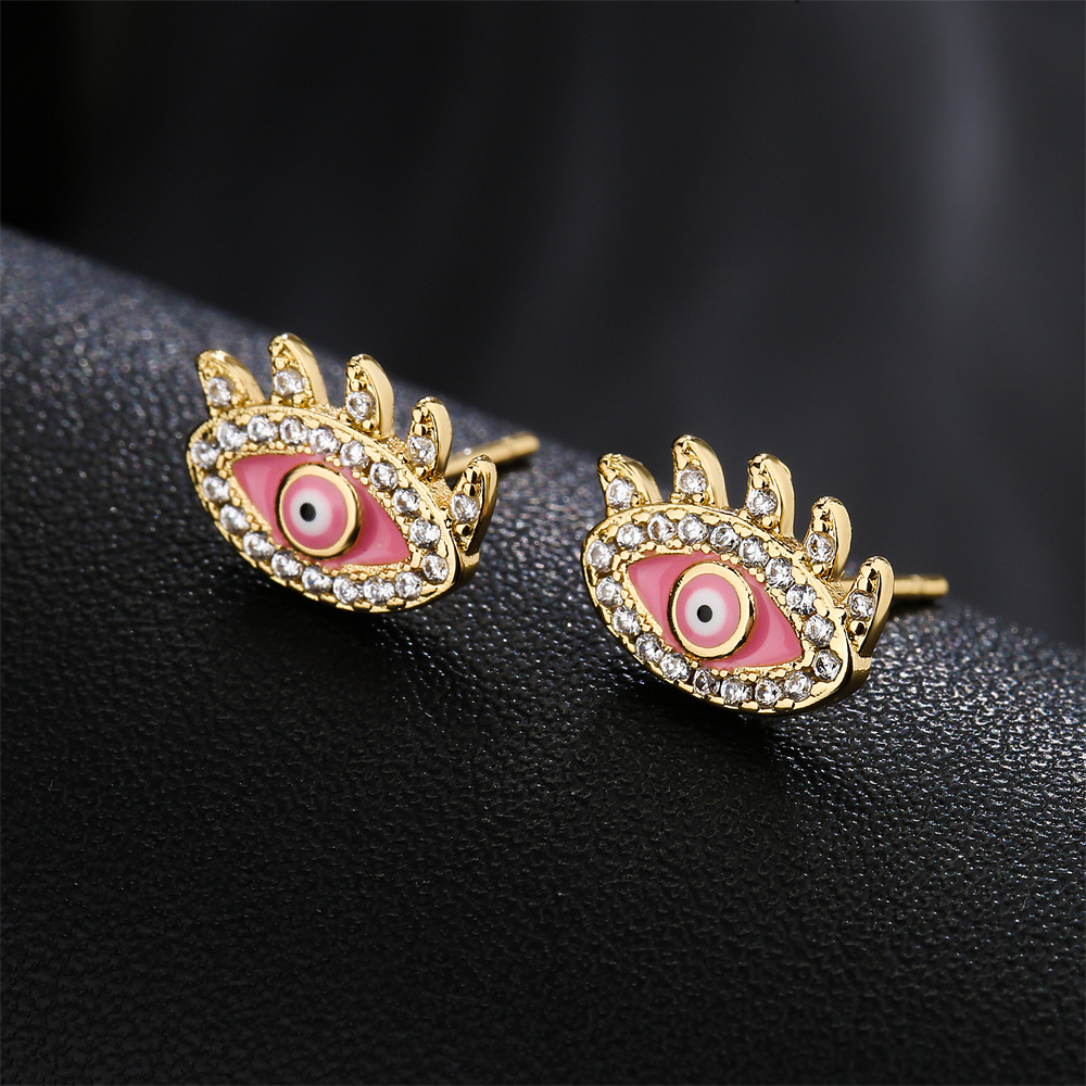 creative dripping devils eye copper plated 18K gold zircon earrings female studpicture3