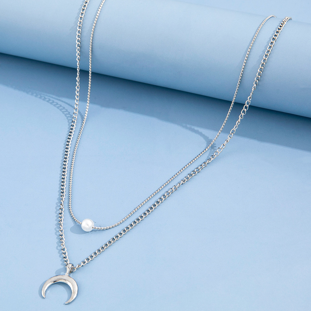 alloy creative simple moon pendant multi-layer stacking necklace