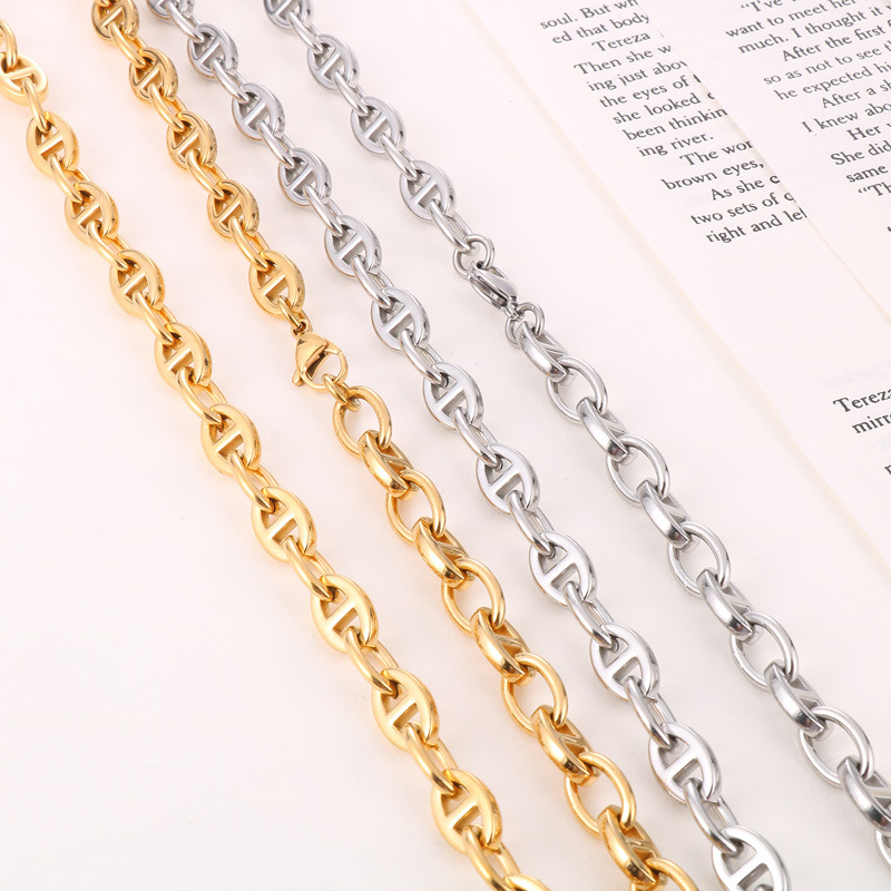 Tarjeta de la rueda de la joyería europea y americana transfronteriza cadena japonesa suéter cadena de moda Oval hebilla abierta collar de Nariz de cerdo pulsera