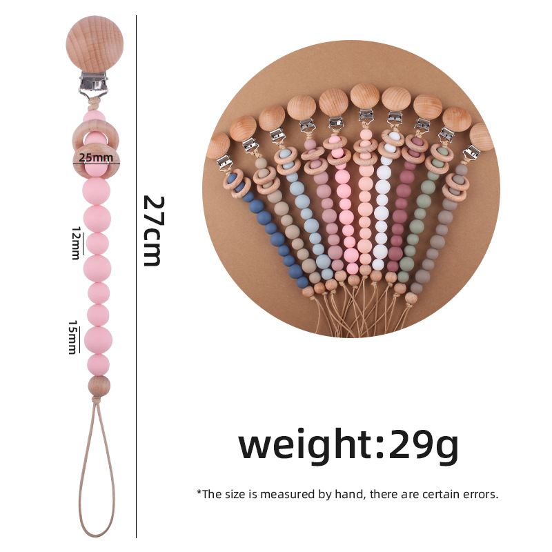 Nuevos suministros para bebés círculo de haya creativo bebé cuentas de silicona mordedura cadena de chupete molar cadena anti-caída