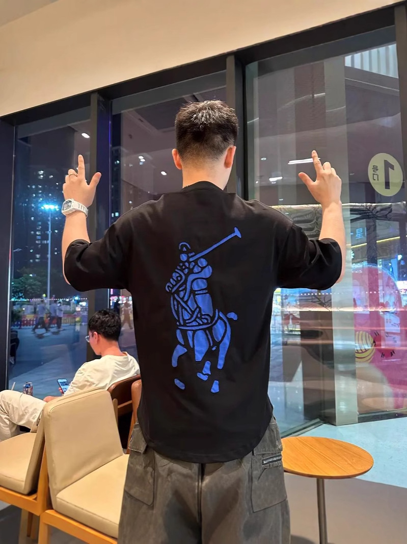 Men's Short-Sleeve T-Shirt, Light Luxury Trendy Brand, Warhorse Foam Print Round Neck Top, Summer Trendy Cool T-Shirt, Pima Cotton