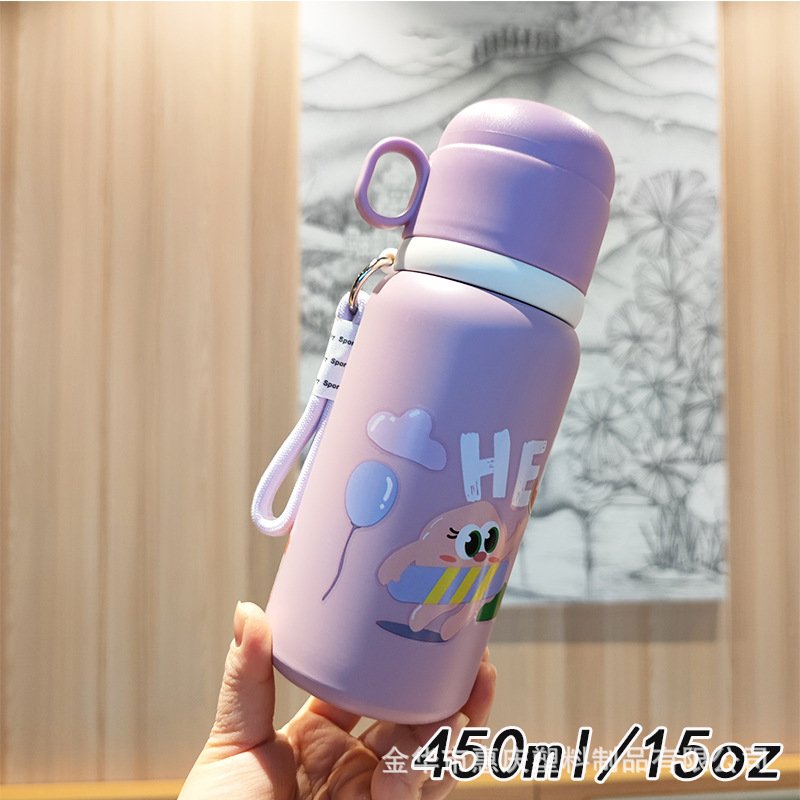 Cómodo para niños 304 taza de acero inoxidable de alto valor facial para estudiantes hervidor de agua al aire libre de dibujos animados acompañante taza de agua
