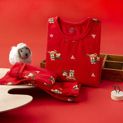 兒童本命年內衣套裝全棉男童女童秋衣秋褲新年紅色過年寶寶家居服