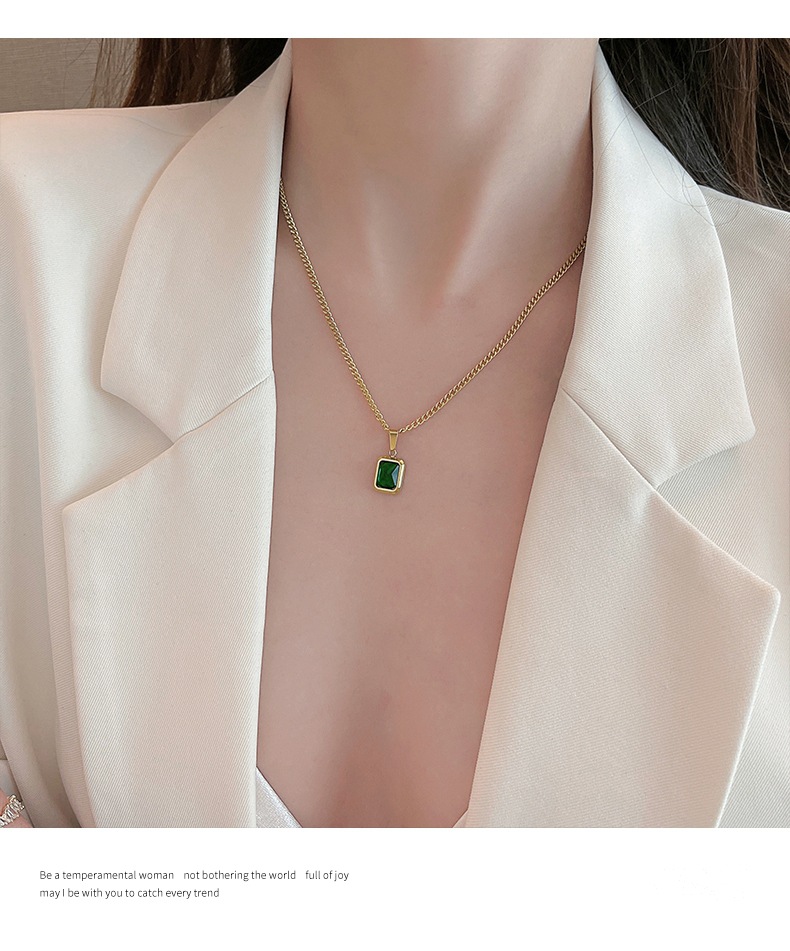 Women'S Gender Fashion Square Titanium Steel Inlay Rhinestones Necklace