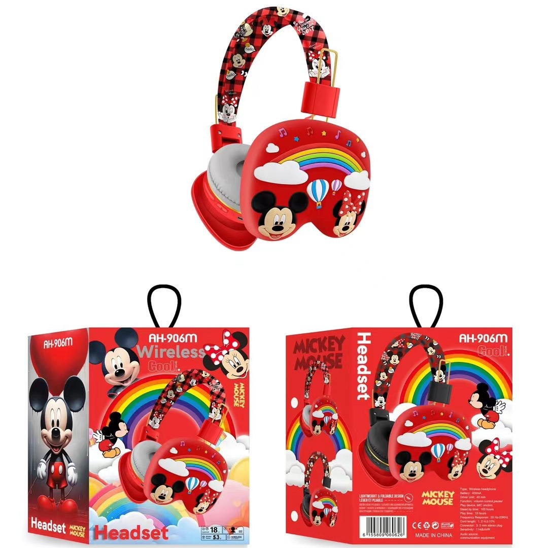 Micky Minnie auriculares para niños AH - 906M lindos auriculares de dibujos animados auriculares inalámbricos de música Bluetooth plegables