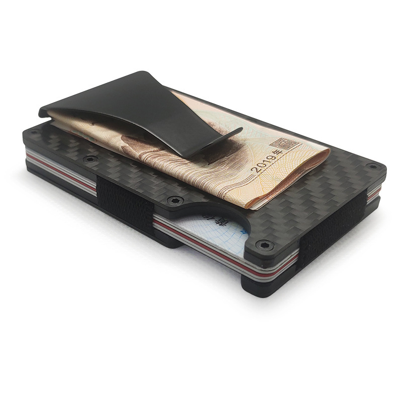 Multifuncional de fibra de carbono manga de la tarjeta anti-desmagnetizado anti-robo cepillo RFID titular de la tarjeta de aleación de aluminio titular de la tarjeta de crédito del banco caja de la tarjeta