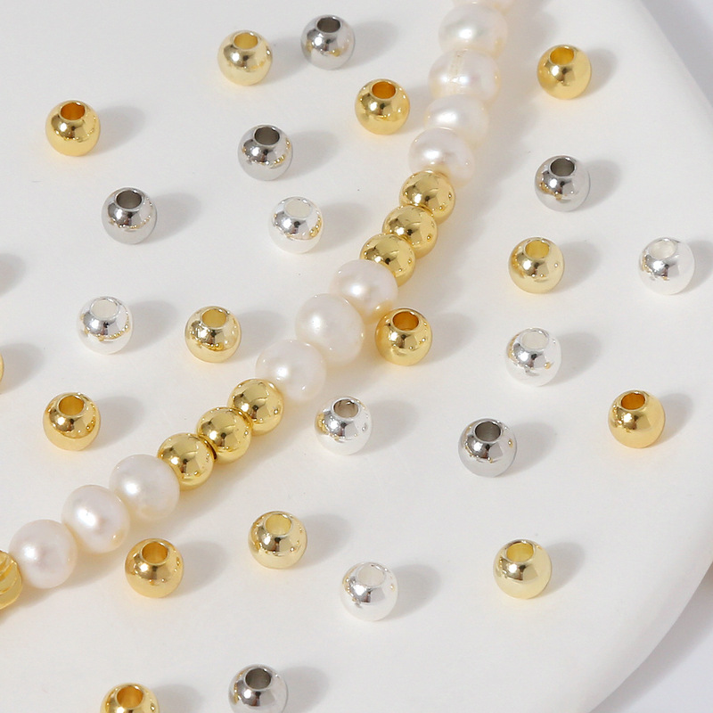 Gold Spacer Beads Wholesale Electroplated Color-Preserving Solid Copper Beads Round DIY Necklace Jewelry Beads 18K Gold Accessories Loose Beads