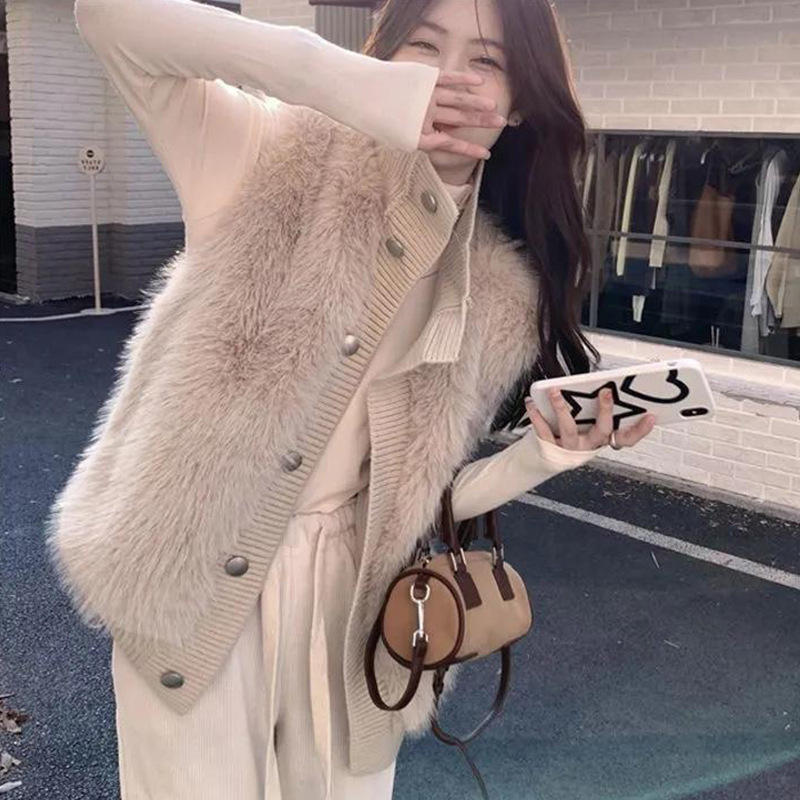 春秋季新款小香风毛衣针织开衫马甲女慵懒风叠穿坎肩时尚马夹外套|undefined