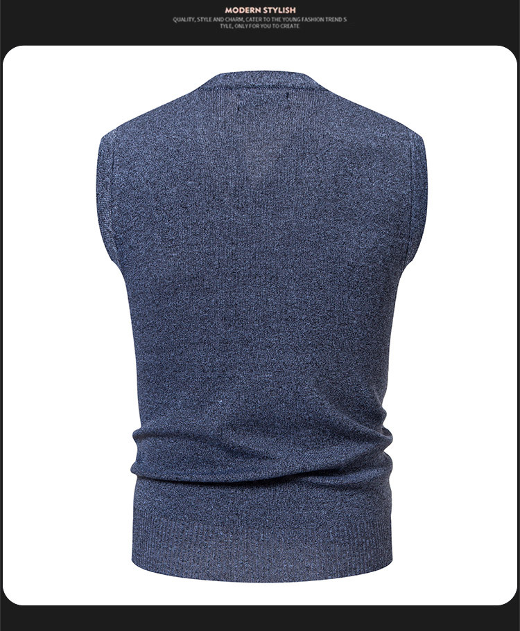 Vêtements pour hommes - Gilet en maille pour hommes - Pull d'hiver/automne ajusté à col en V sans manches - Cardigan décontracté à rayures jacquard pour jeunes_voghion.com