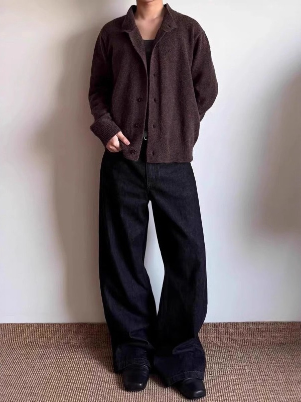 Old Money Style Coffee Color Blended Half Turtleneck Knitwear Cardigan Men's Autum High-End Cleanfit Knitwear Jacket Old Money Style Coffee Color Blended Half Turtleneck Knitwear Cardigan Men's Autum High-End Cleanfit Knitwear Jacket
