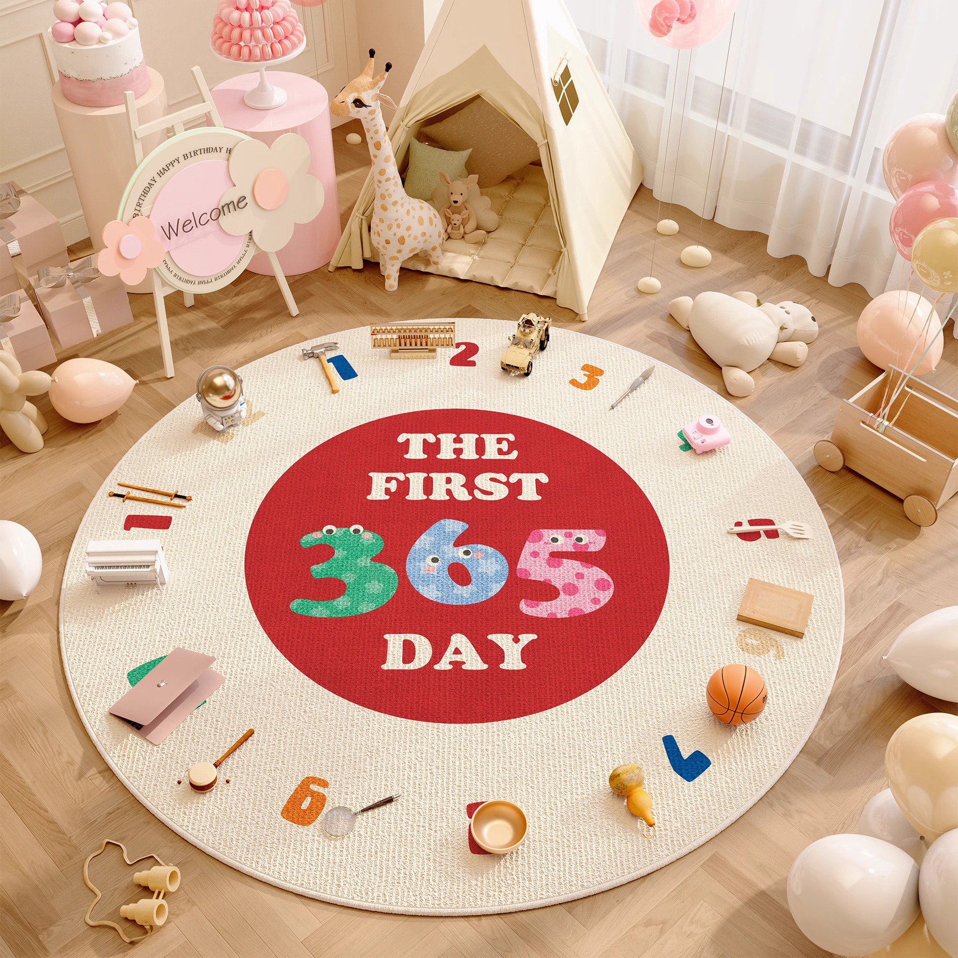 Casi alfombra de un año alfombra de cumpleaños props de diseño dragón bebé raspar la alfombra de la sala de estar para niños almohadilla redonda roja