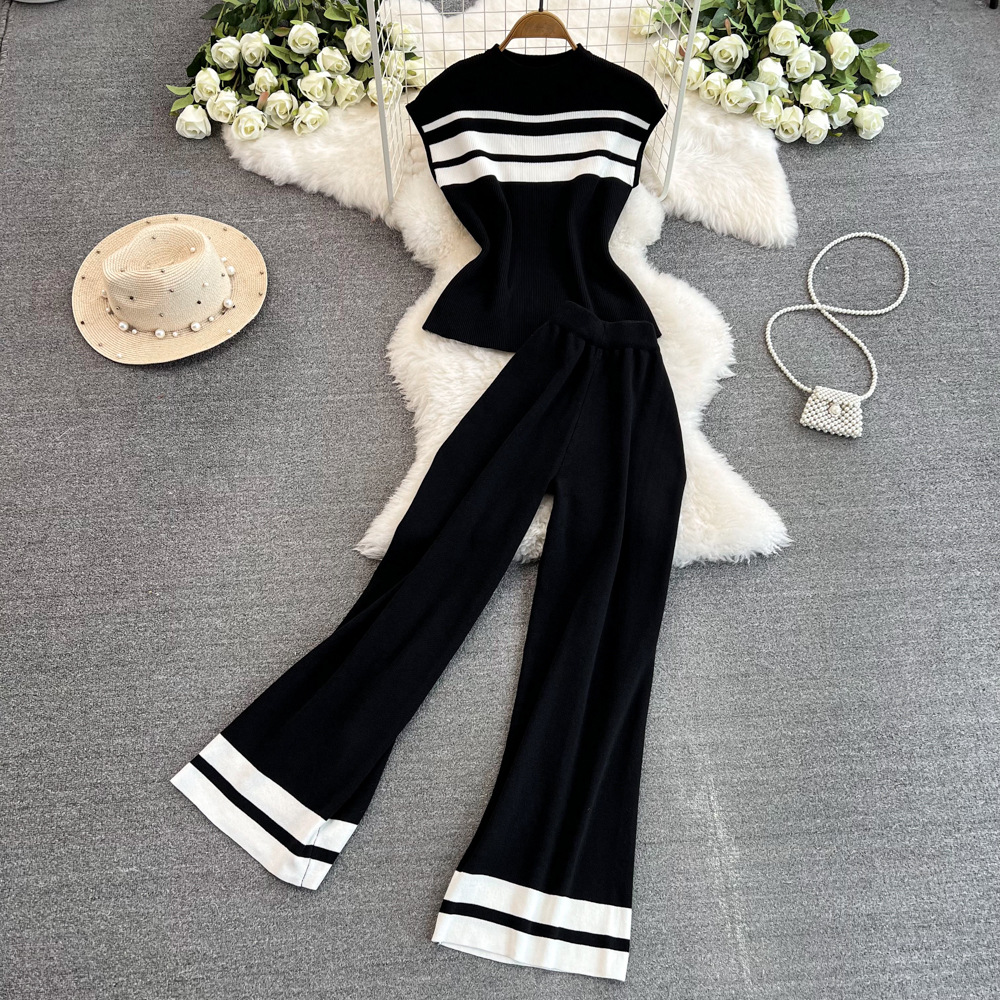473g Weight Sleeveless Sleeve Length Polyester Fabric Type Pant Co-ord Set Sets Type 2 Pieces Set Quantity Daily Occasion Round Neck Neckline Loose Fit Type Stripe Pattern Summer Season Women's Gender Casual Style Daily Women's Casual Stripe Polyester Pant Co-ord Set Pants Sets 1