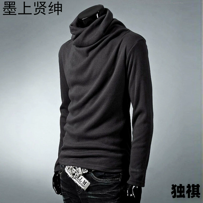 Мужская индивидуальность сплошной цвет тонкого сложного воротника, нижняя рубашка повседневная мода корейская версия тонкого свитера с длинными рукавами