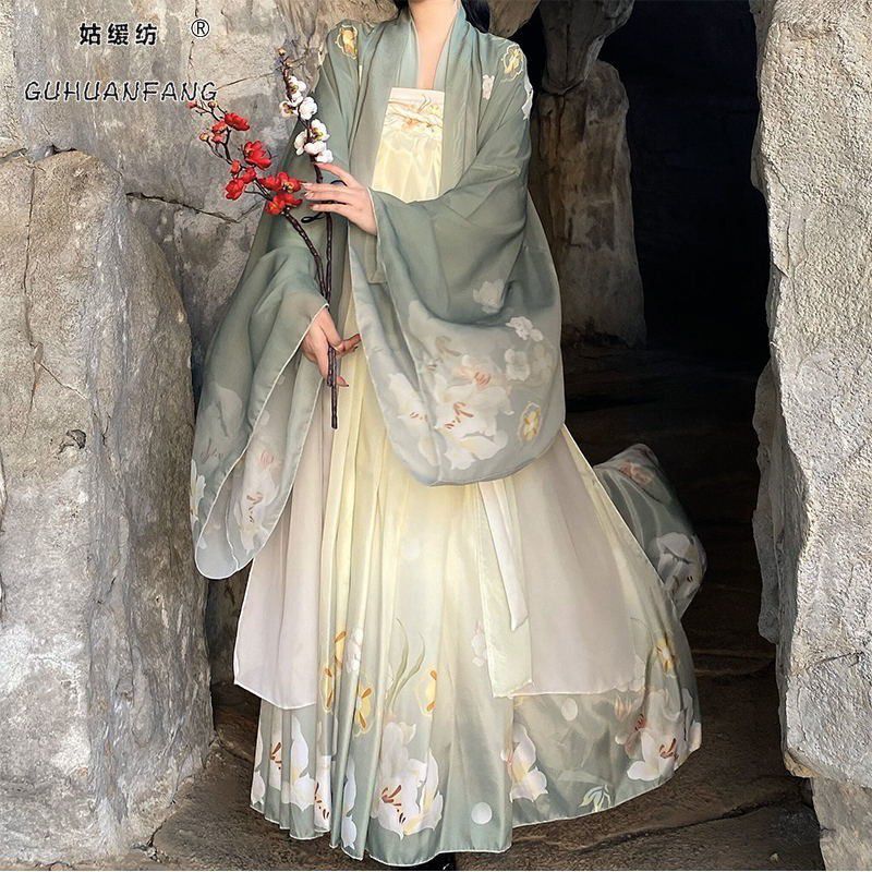 Hanfu Fairy Tang Hanfu Tang-Style Chest-Length Robe with a Front Placket, One-Piece Full Set for Spring, Summer, and Autumn, Tang Dynasty