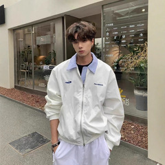 春秋季美式复古绣花假两件翻领棒球服男女飞行员夹克休闲情侣外套