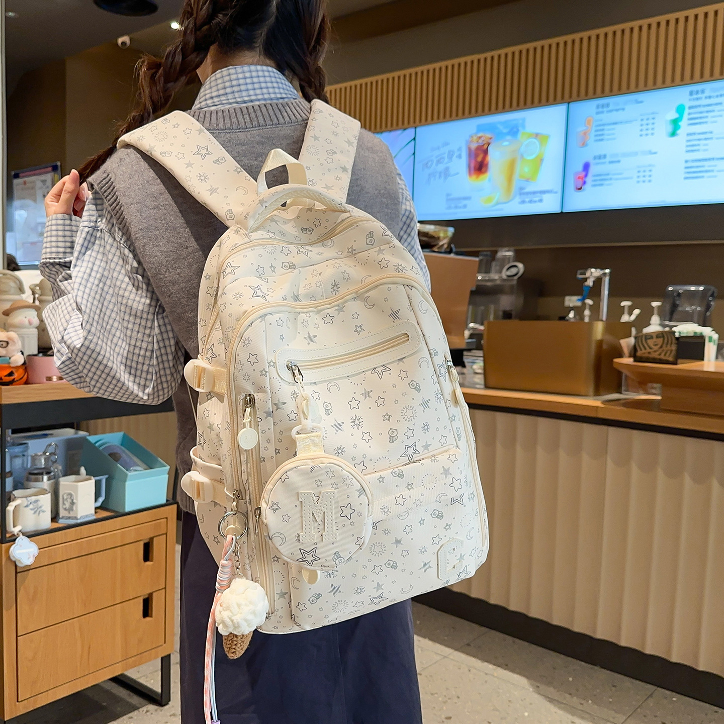Cross-Border Junior High School Students Large-Capacity Cartoon Star New Backpack Female Students High-Looking Backpack Casual Double Back