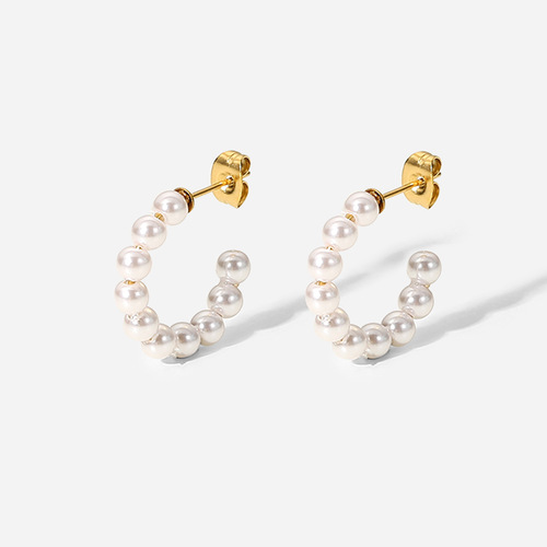 French INS-style influencer's ear earrings, Xiaomi pearl C-shape stud earrings, fashionable and elegant women's hoop earrings accessories