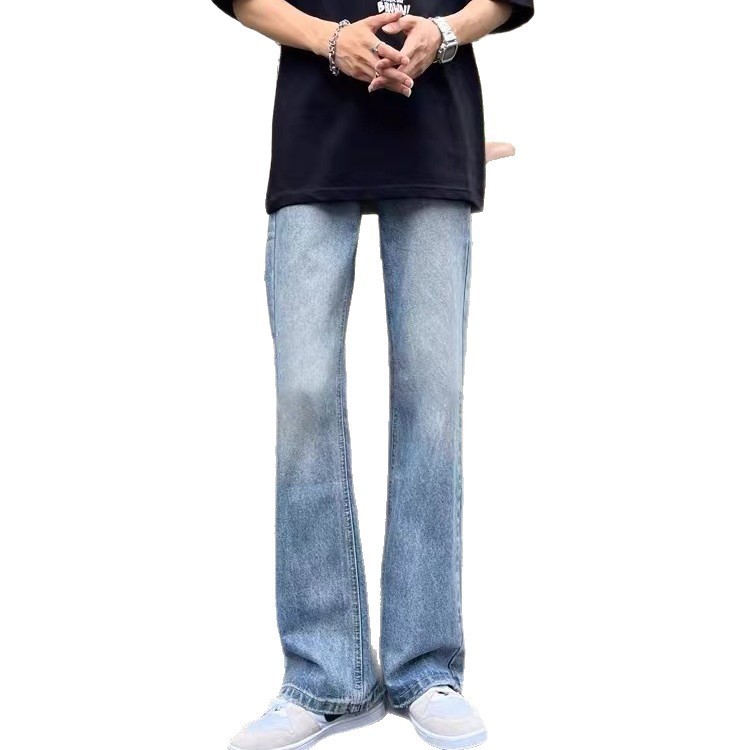 浅蓝色牛仔裤男春夏季美式vibe微喇裤高腰提档版型裤子显高直筒裤|undefined