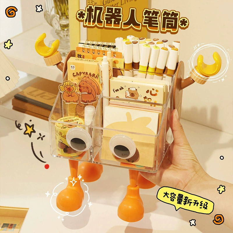 Милый прозрачный держатель для ручек, студенческий Настольный ящик для хранения перегородок, Креативные украшения, детские мальчики и девочки, Офисная коробка для ручек