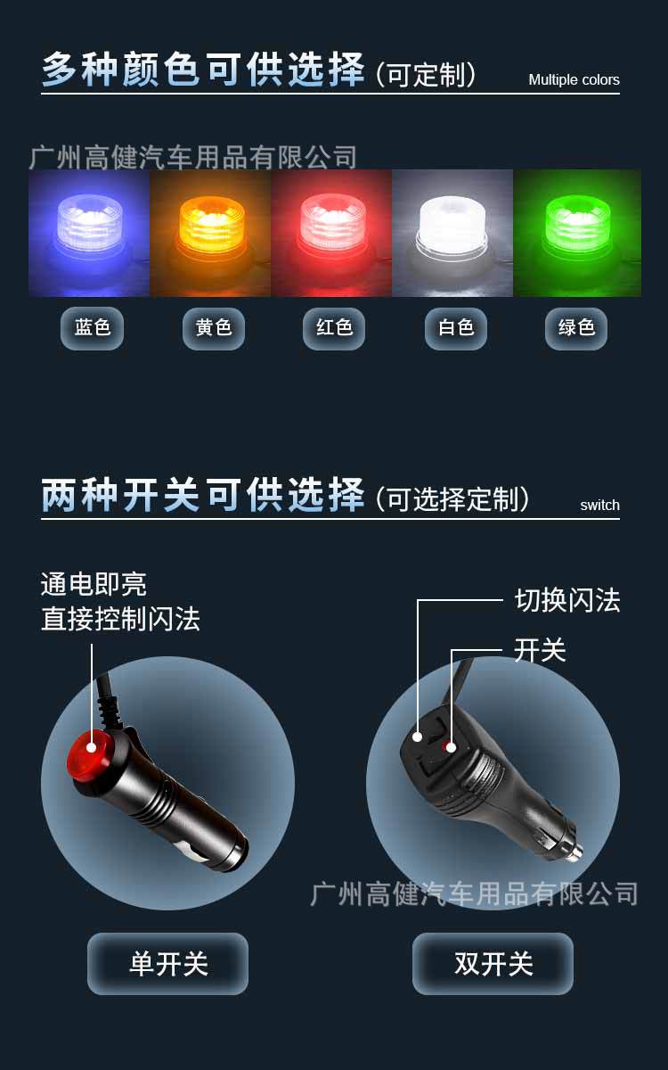 12-24V Magnetic Roof-Mounted Warning Light, Vehicle-Mounted Ceiling Strobe Light, Construction Vehicle Flashing Light, Night Warning Signal Light