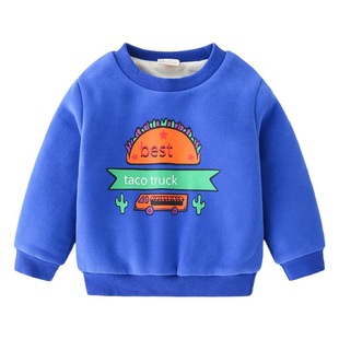 Children's Autumn and Winter Sweatshirt New Korean Style Children's Double Layer Thickened Jacket Printed Fashionable Cotton Long Sleeve Sweatshirt