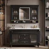 Французский ретро ванный шкаф комбинация американская раковина для ванной комнаты напольная каменная тщеславие Умное зеркало шкаф