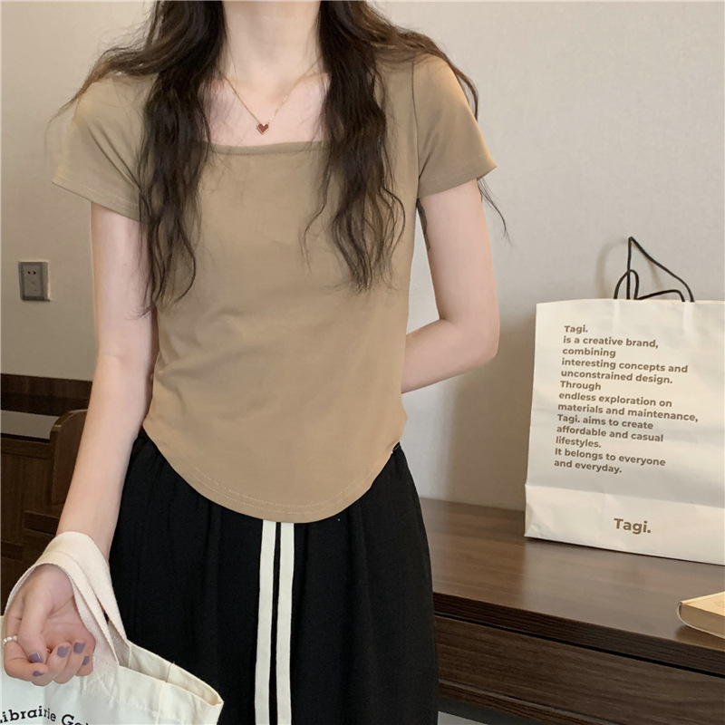 175g Weight Short Sleeve Sleeve Length Polyester Fabric Type Short Top Length T-shirt Tops Type Casual, Daily Occasion Square Neck Neckline Slim Fit Type Solid Color Pattern Spring, Autumn Season Women's Gender Casual, Simple Style Style Wholesale Women's Casual Simple Style Solid Color Short Sleeve T-Shirts 16