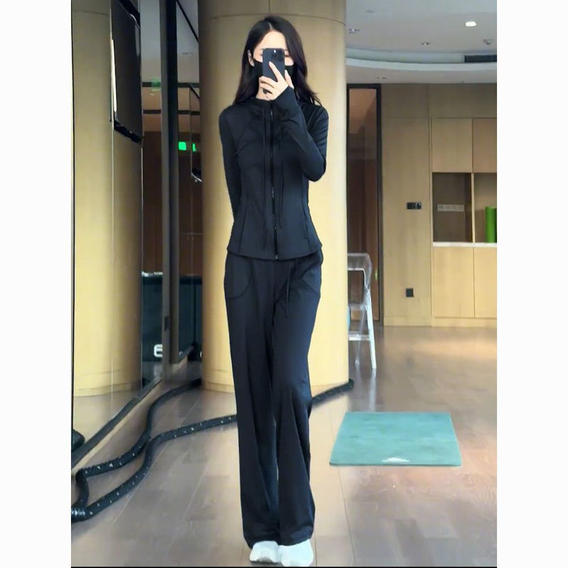 Leisure Sports suit Women's Spring and Autumn 2025 New Fashion Stylish Black Running Sportswear Two-Piece Slim