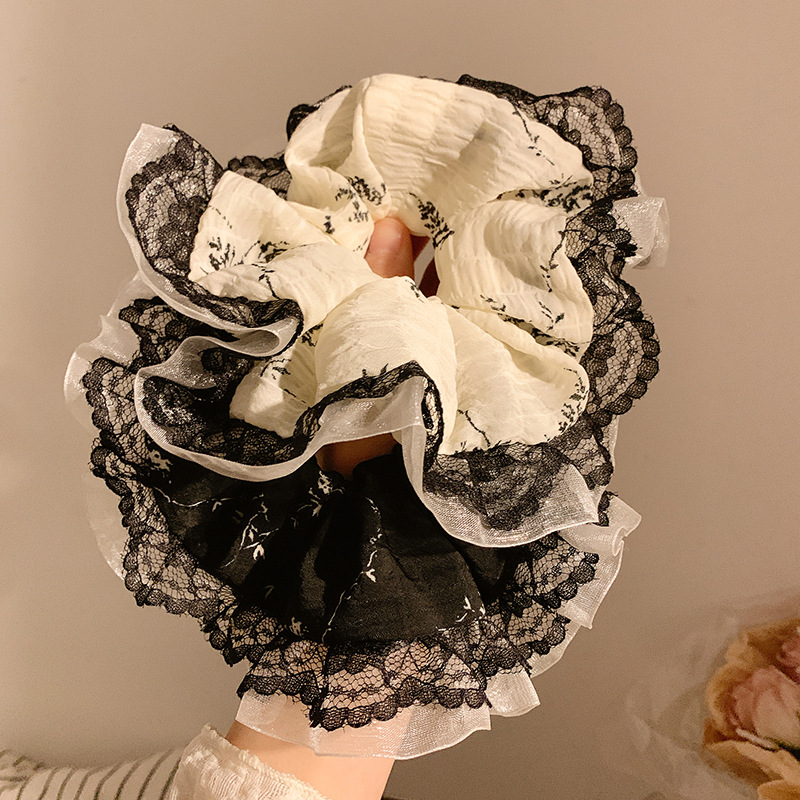 Estilo nacional Zen Encaje floral Encaje negro Encaje de intestino grueso Encanto de pelo femenino de alta gama Retro nuevo estilo chino Tocado de cuerda para el cabello