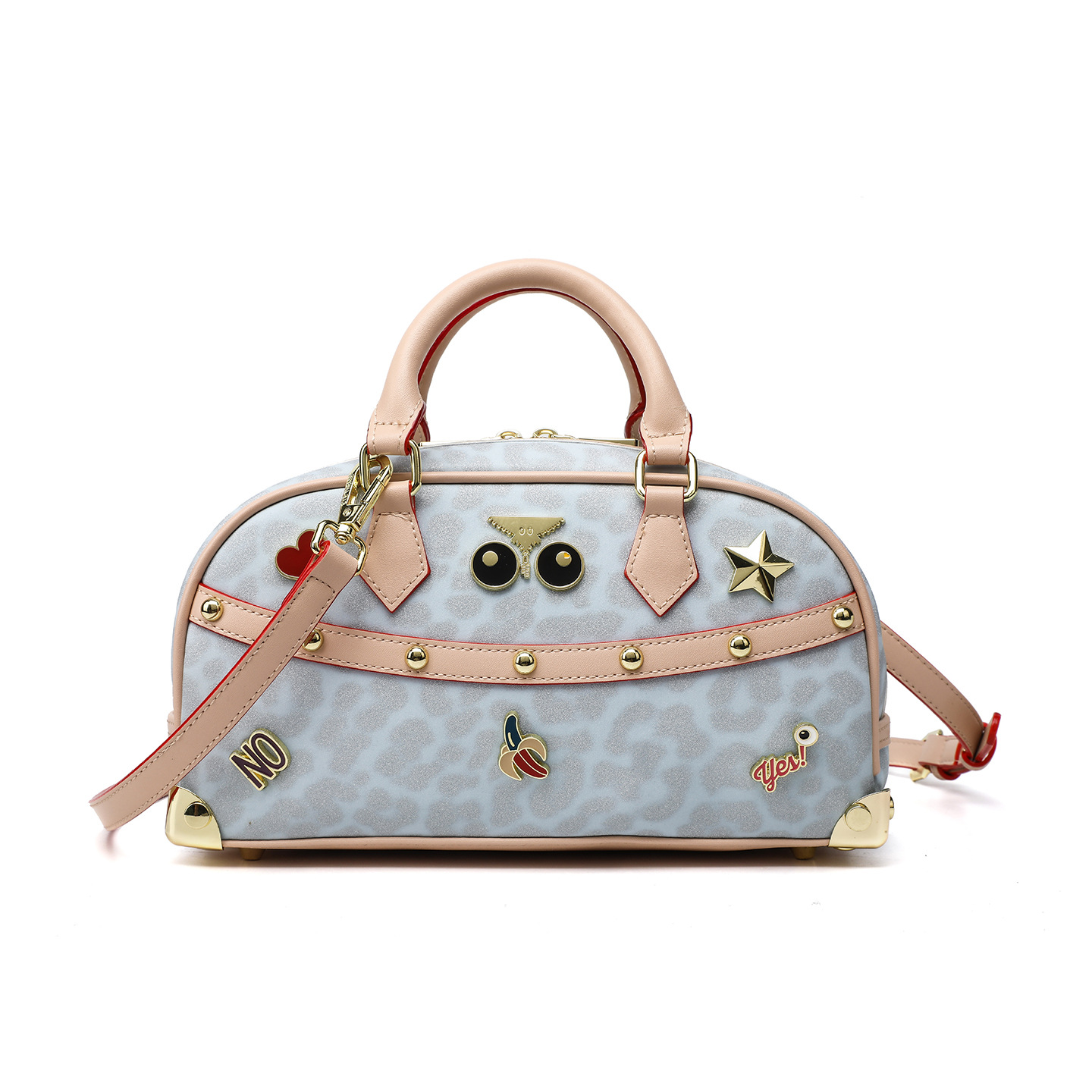 Otoño y invierno estampado de leopardo bolso de moda europea y americana adorable moda cremallera almohada diagonal 2870 # color contrastante