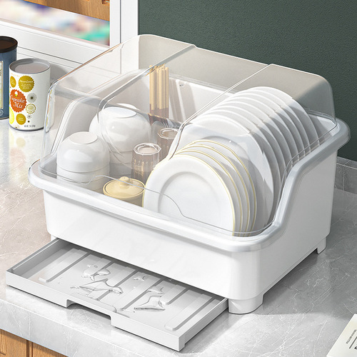 Tableware storage box for household extra large dust-proof dish drain rack with cover kitchen floor-mounted drain rack