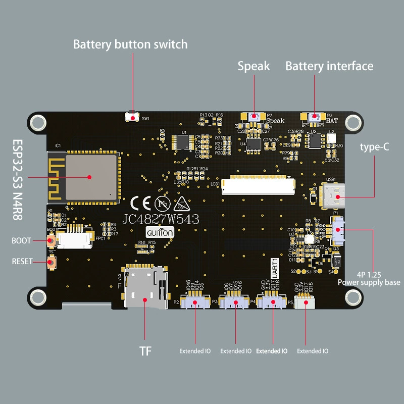 Плата разработки ESP32-S3 с 4.3" емкостным HMI сенсорным дисплеем, модуль Wi‑Fi и Bluetooth, емкостный экран