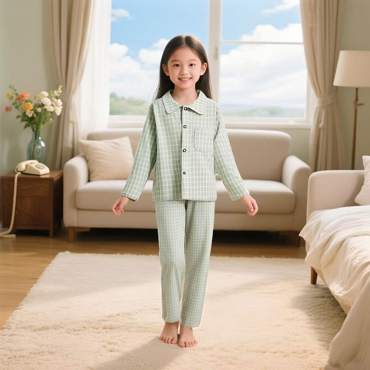 Nuevo niño con solapa conjunto de ropa de hogar niños niñas pajamas cardigans dos piezas de ropa infantil al por mayor