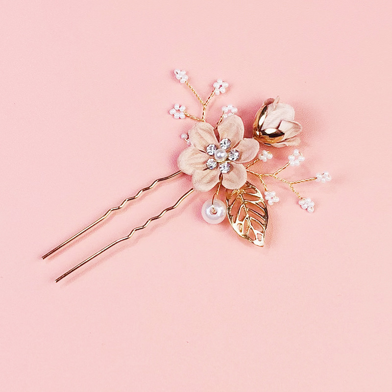 핑크 2 플라워 헤어 포크