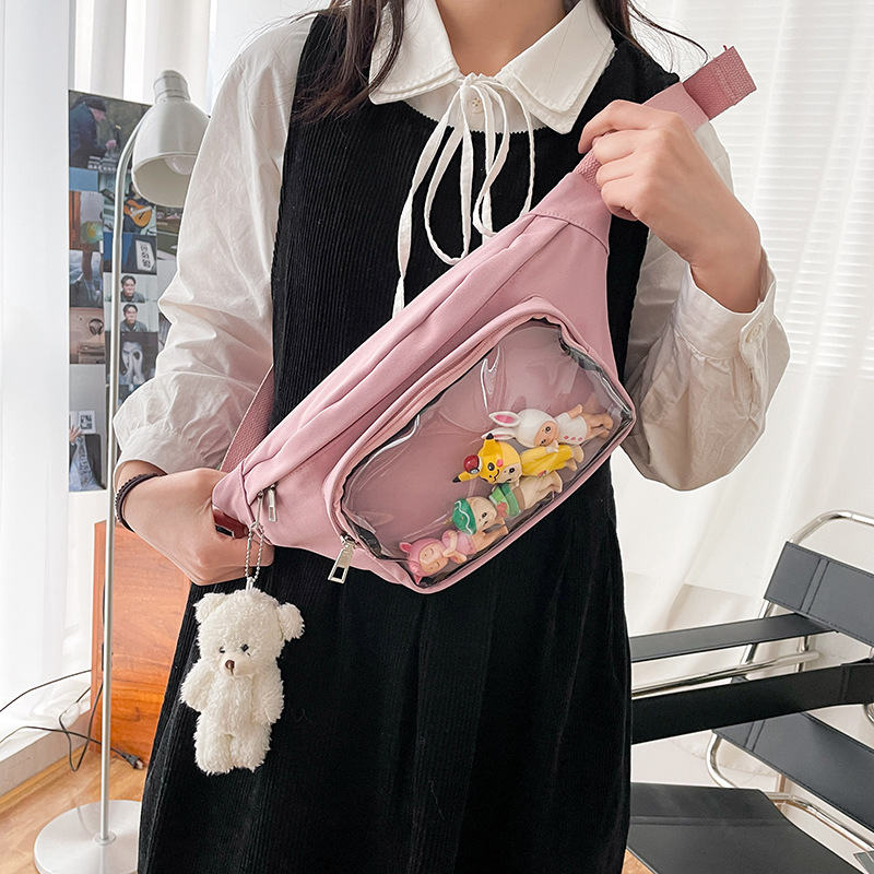Transparent waist bag, new Japanese style ins girl crossbody bag, trendy and cute student chest bag, two-dimensional soft girl pain bag