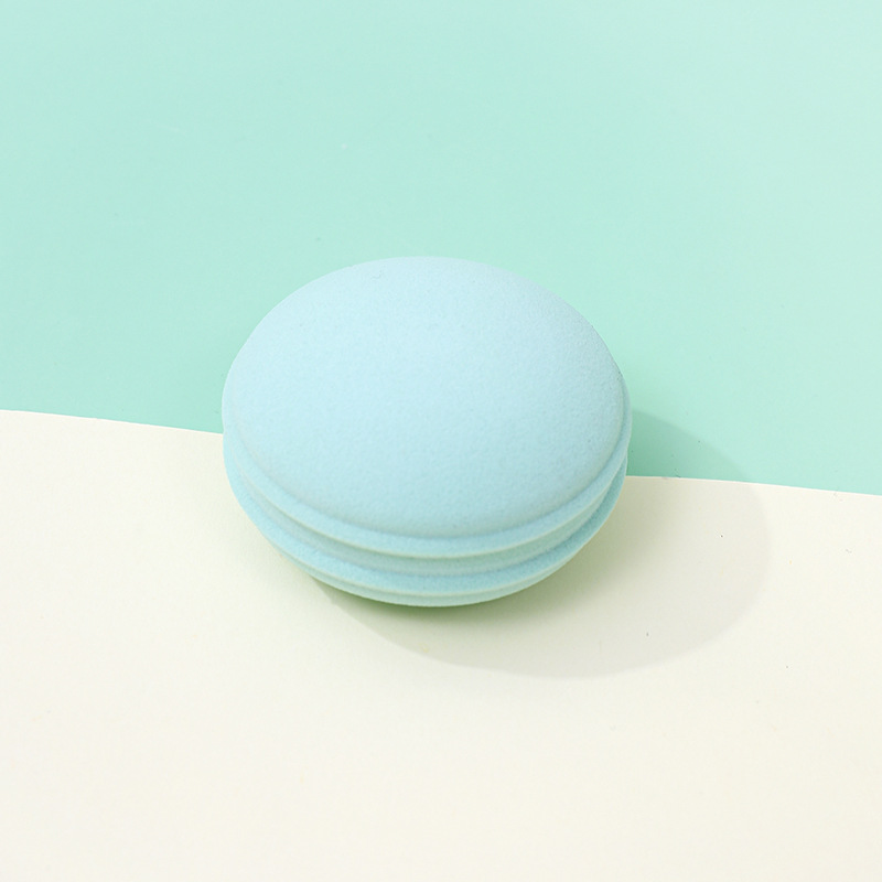 Polvo de macarrón transfronterizo, esponja de maquillaje redonda personalizada, esponja de maquillaje, huevo de maquillaje super suave, no comer polvo, seco y húmedo, doble uso