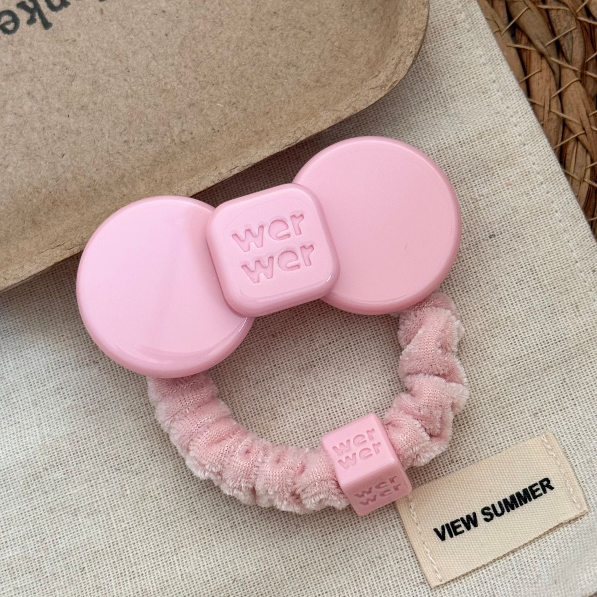 Pink bow hair tie, acetate hair band, stylish and cute hair accessory for girls, Korean-style hair ornament