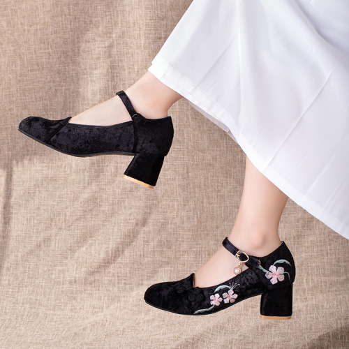 Hanfu shoes Qipao Chinese Princess cosplay shoeshigh-heeled shoes embroidered the woman embroidered velvet cheongsam female cloth shoes