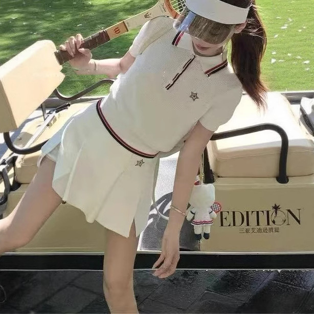 Conjunto de saia polo de malha waffle da série Di@r Oxygen Girls Tennis