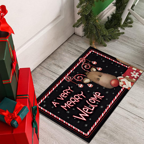 Cross-border Christmas Rug—Black Series Doormat for Living Room and Bedroom Decorative Carpet—Dirt-Resistant Entrance Mat for Front Door