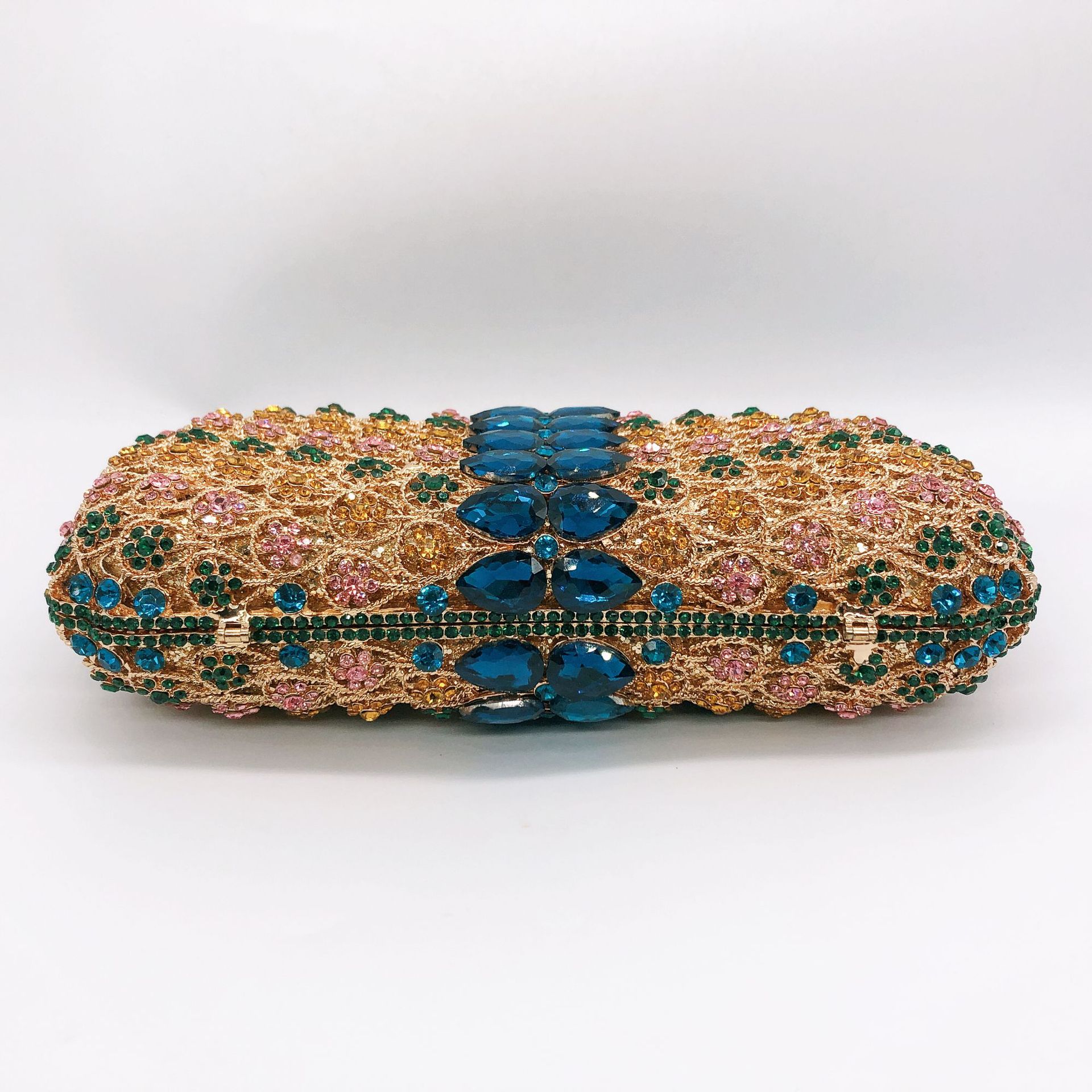 Túi clutch dạ tiệc đính kim cương rỗng kiểu mới — Vàng đáy lỗ màu xanh lá, Nền vàng ngọc xanh lam, Màu đen, Tím Nhiều màu chi tiết 11
