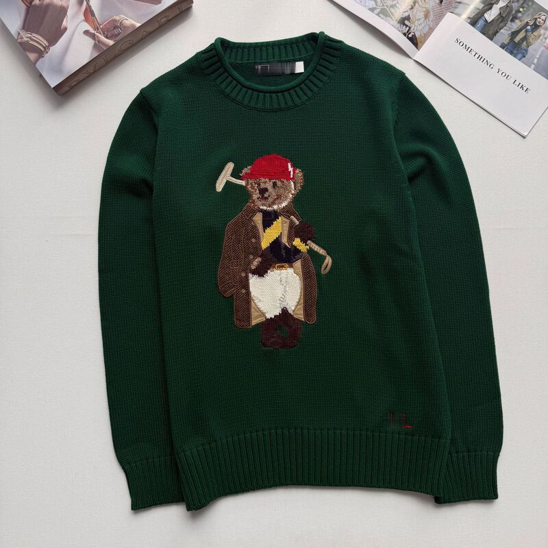 RL High-Quality Bear 26 Autumn/Winter Men's Heavy Embroidery Sweater Long Sleeve Turtleneck Casual Knit Sweater