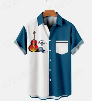 Comercio exterior transfronterizo de los hombres primavera europea y americana nueva solapa impresa en 3D manga corta a rayas retro camisa casual hombres al por mayor