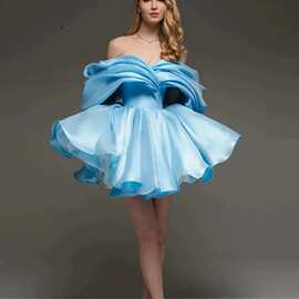 速卖通一字肩外贸短款小礼服跨境欧美修身气质生日聚会晚礼服短裙