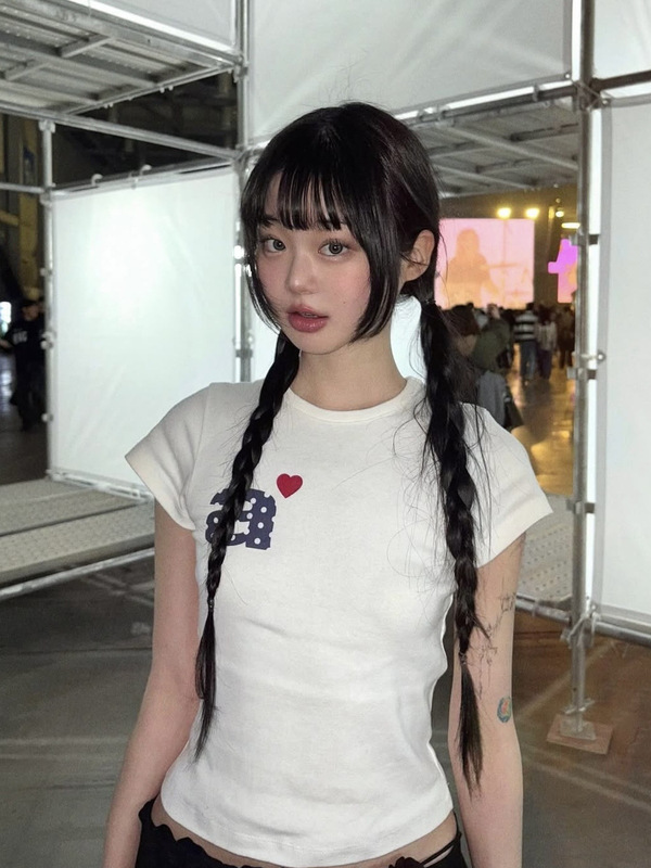 Now/ae ウェーブドット ラブプリント スリムフィット 半袖 Tシャツ 女の子 夏|undefined