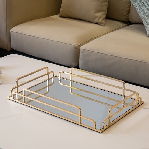 Scandinavian-style light luxury mirrored glass metal tray for home living room coffee table large storage tea tray for cups tea tray decorative piece