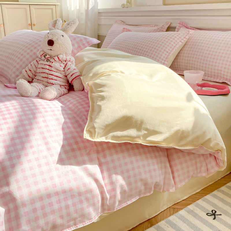 Grade rosa claro / 1,2m [capa de edredão 150*200cm, lençol 160*230cm, fronha 48*74cm] conjunto de três peças