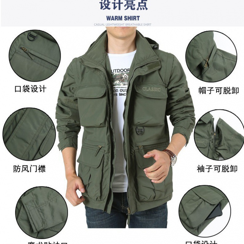 [872] trajes de asalto transfronterizos trajes de montaña al aire libre desmontables mangas con capuchón chaqueta suelta chaqueta delgada hombre