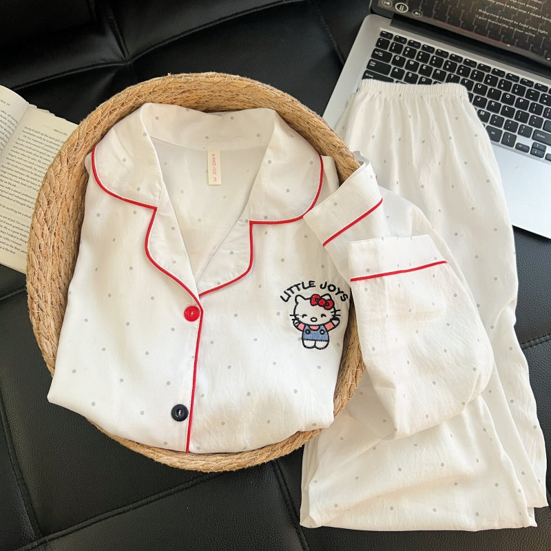Al por mayor transfronterizo 2026 nuevo pijama de mujer nubes de algodón pantalones de manga larga cardigan con solapa de dibujos animados ropa para el hogar se puede usar fuera