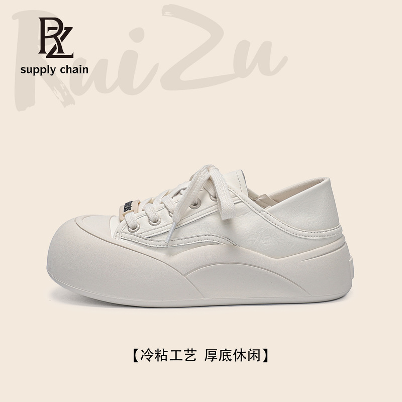 A9805 Off-White Two-Way Wear White Sneakers for Women 2024 New Autumn Thick-Soled Half-Slip Loafers Casual Height-Increasing Shoes